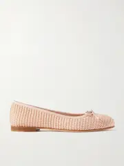 [Manolo Blahnik] Manolo Blahnik - Veralli Leather-trimmed Raffia Ballet Flats - Pastel pink - IT40 IT 40 Pink
