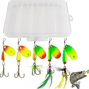 Spinner Baits for Bass Fishing, Spinner Baits Fishing Lures - Sequin Metal Lures with Feather Hooks - 5x Spinner Baits with Tackle Box, Fishing Accessories for Crankbait Freshwater Saltwater