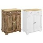 HOMCOM Rubber Wood Top Kitchen Cupboard Side Cabinet Island w/ Adjustable Shelf