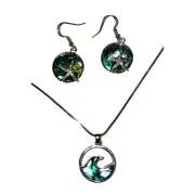 Abalone Shell Wave Pendant Necklace and Starfish Earrings Set – Ocean-Inspired