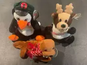 (3) Coca Cola Walrus--Reindeer--Penguin--Bean Bag Plush New with Tags