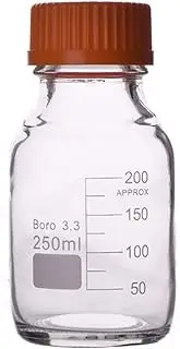 DONLAB MBH0250 250ml Borosilicate glass graduated reagent bottle autoclavable with GL45 screw cap
