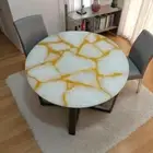 Round White Agate Stone Coffee Table Handmade Console Bar Garden Top Modern Arts