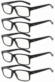 5 Pack Reading Glasses for Men Spring Hinges Classic Readers Black Frame +2.00
