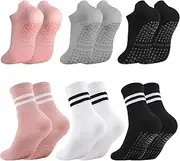 [Jspupifip] 6 Pairs Grips Pilates Socks for Women Non Slip Yoga Socks with Grips Ankle Grippy Socks for Barre Ballet Athletic Barefoot Hospital, Multi