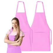 2 Pack Bib Apron - Unisex Aprons, Machine Washable Pack of 2, 2 Pocket Pink