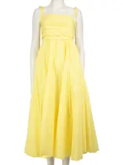 Yellow Pleated Midi Dress