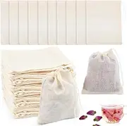 Reusable Drawstring Cotton Soup Bags, 20Pcs Coffee Tea Brew Bag,Soup Gravy Broth Stew Bag, Straining Herbs Cheesecloth Bags,Bone Broth Brew Bag,Tea Strainer Cotton Cloth Bag,Tea Strainer Bag,10x15cm