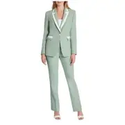 NWT Tahari ASL Contrast Trim Sage Green Pantsuit Size 14 Blazer and Trousers