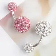 2pcs Navel Rings Crystal Stainless Steel Rhinestone Belly Dangle Woman