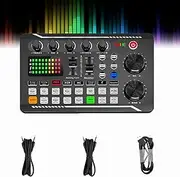 Live Sound Card With Dj Mixer Effects & Voice Changer, F998 Live Sound Card Audio Mixer, 16 Special Effects Ambient Sounds, Led Light Voice Changer Sound Card With Multiple Sound Effects (Set-A)