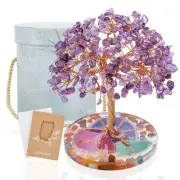 7 Chakra Healing Crystal Stones Tree Amethyst Leaf Wire Wrapped on Natural Ag...