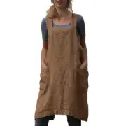 YESDOO Cotton Linen Apron Cross Back Apron for Women with Pockets Pinafore Dr...
