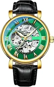 [BESTKANG] Mechanical Men's Watch Roman Numeral Hollow Dial Fashion Waterproof Leather Strap Automatic Watches for Men