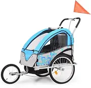 2-in-1 Bike Trailer & Stroller Blue and Grey-Bike Trailer Cargo in Steel Frame,Extra Bicycle Storage Carrier with Hitch