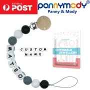 Personalised Dummy Clip Soother Chain Wood Holder with Name Baby Shower Gift