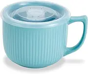 Ceramic Soup Bowl with Handle 32oz – Microwave Ramen Bowl with Lid, Soup Mugs & Cups for Cereal, Oatmeal, Ramen, Instant Noodle, Soup Container with Lid - (Blue)