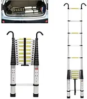 Telescopic Ladder with 2 Detachable Hooks, 4.4M 20.5FT Multi-Purpose Aluminum Extension Ladder Extendable Ladder Portable Loft Ladder Straight Ladder EN131, Max Capacity 150KG/330L