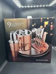 Godinger 9 Piece Hammered Copper Finish Bar Set Tools, Tray, Shaker, Ice Bucket