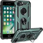 Cavor for iPhone 7/8/ 6/ 6s iPhone SE 202020/ SE 2022 Case 4.7" TPU Case PC Bumper 360° Rotation Ring Holder Kickstand Back Cover Work with Magnetic Car Mount Shockproof Protective Cover-Green