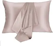 JOGJUE Silk Pillowcase Set, 2 Pack, 100% Mulberry Silk, Hypoallergenic, Soft, Breathable, Reduces Wrinkles, King Size, Apricot Gray