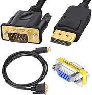 Displayport to VGA Cable 3FT, Displayport Male to VGA Male Convertor Adapter Cable, Gold-Plated DP to VGA Cable Connects DP Port for Desktop, Laptop, With VGA Female to Female Adapter