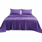 Purple Cooling Comfort Bamboo Blend Flat Fitted Sheet Pillowcase Set All Size 2000TC