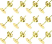 sourcing map 200Pcs Earring Posts and Backs, 6mm/0.24inch Flat Pad Blank Earring Tray Studs with Butterfly Backs for Craft Jewelry DIY, Gold