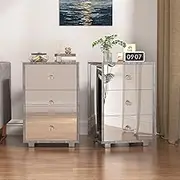 Ufurniture Mirror Bedside Table 3 Drawers Side Table Mirrored Nightstand for Bedroom Living Room
