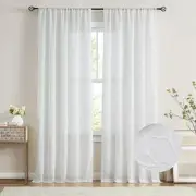 Floral White Sheer Curtains 84 inch Embroidery Leaf Patterned Farmhouse Light...
