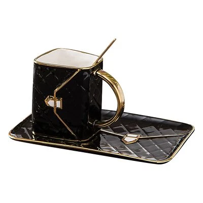 Special Handbag-Shaped Coffee Mug Set with Saucer & Spoon 310ML Coffee Cup Ce...