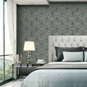 Belgravia Decor Luciano Geo Gunmetal Charcoal Silver 3850 Wallpaper Textured