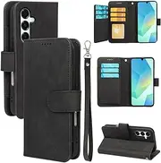 for Samsung Galaxy A16 Flip Case Leather Wallet Cover with Wrist Strap, Magnetic Closure & 9 Card Holder | Flip Protective Mobile Phone Case for Galaxy A16 5G (Black)