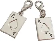 [TARAKI] 2Pcs Ancient Silver Ace Of Spades Playing Card Poker Charms Planner Charm, Zipper Charm, Zipper Pull, Purse Charm, Stitch Marker, Planner, Alloy Steel, No Gemstone