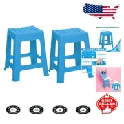 2 Pack Blue Stackable Plastic Stools - 16.9 Inch Versatile Seating Solution