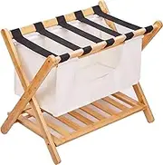 koyasiry Folding Luggage Rack for Guest Room with Laundry Bag,Foldable luggage Racks for Suitcase Stand with Storage Shelf,Luggage Stand Natural Bamboo Luggage Holder for Hotel,No Assembly Required