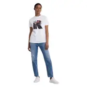Replay Womens Graphic Tee Rose Label Light Cotton T-Shirt White