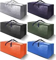 [VELVETSURE] Heavy Duty Extra Large Moving Bags W/Backpack Straps - Strong Handles & Zippers, Storage Totes For Space Saving, Fold Flat, Alternative to Box and Bin (Set of 6, Multicolor)