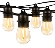 S14 Outdoor String Lights - 50ft with 15 Shatterproof LED Edison Bulbs, Water...