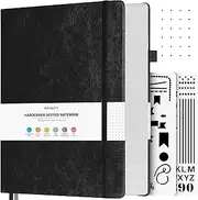 OFFIGIFT Bullet Dotted Journal, Large A4 Hardcover Leather Journal, 312 Numbered Pages Thick Journal, 100gsm No Bleed Paper Dot Grid Notebook for Women Men, 8.5'' × 11'', Black
