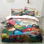 v539 Bed Sheets Cute Cartoon Les Barbapapa Bedding Set Soft Duvet Cover Adult Kids Bedroom Single Double King Size Bed Duvet Cover Pillow Case 3-Piece