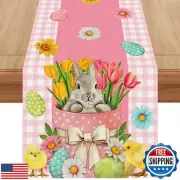 Linen Pink and White Buffalo Check Plaid Easter Table Runner 72 Inches Long E