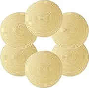 15 inch Round Braided Placemats, Set of 6 Washable Round Placemats for Kitchen Dining Table Cotton Placemats Washable Heat Resistant(Khaki)