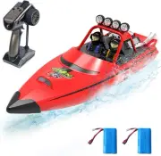 Hitish RC Boat for Kids 2.4GHz Remote Control Boats LED Light 20MPH Racing Red