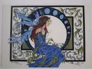 ART NOUVEAU Wood Faerie Blue Gown FAIRY POSTCARD ART PRINT BY AMY BROWN