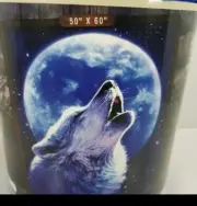 American Heritage Royal Plush Raschel Throw BLUE MOON WOLF Blanket 50"x60" NEW