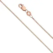 [The World Jewelry Center] 14k REAL Yellow OR White OR Rose/Pink Gold Solid 0.9mm Box Link Chain Necklace with Lobster Claw Clasp