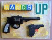Jeff Brown art work found objects assemblage original "Hands Up"
