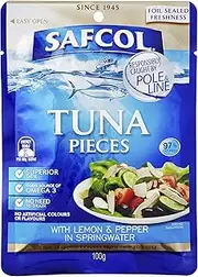 Safcol Australia SAFCOL Tuna Pouch with Lemon and Black Pepper in Springwater 100g Pouches, 48 Pack, 1 x 4.8 kg