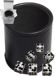 (6) 16mm Transparent Clear Dice + PU Leather Black Felt Lined Cup Gift Boxed
